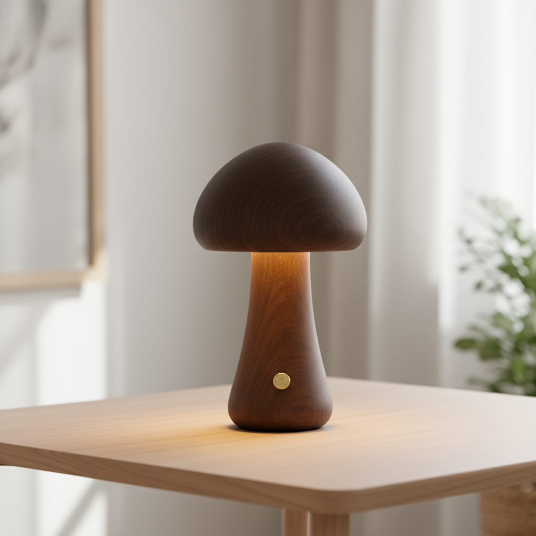 Tischlampe Pilz Holz LED